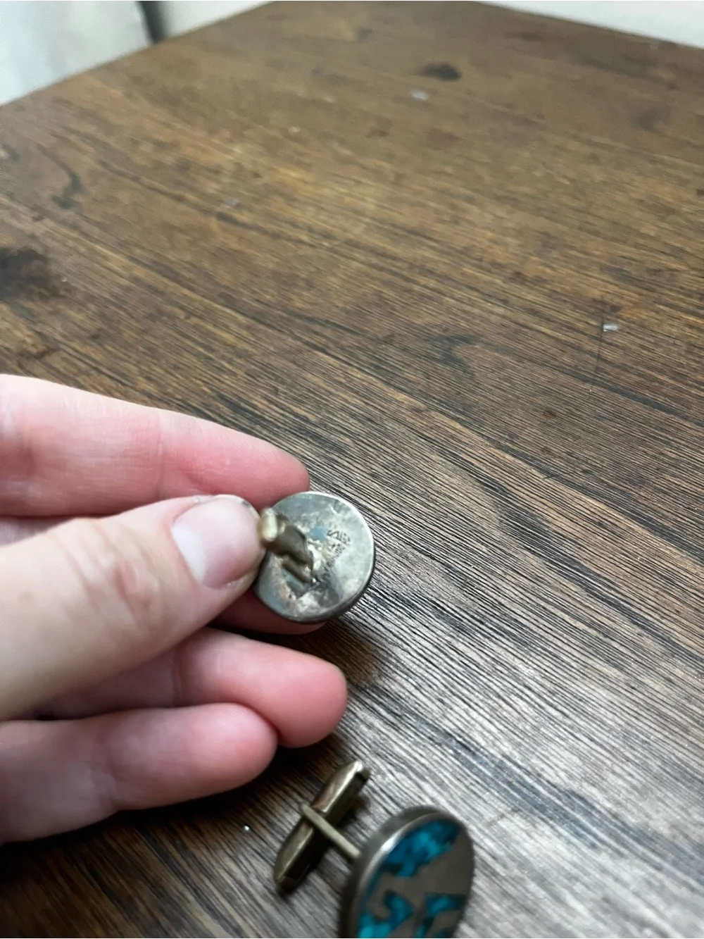 Vintage Turquoise and Sterling Silver Native American Round Cufflinks